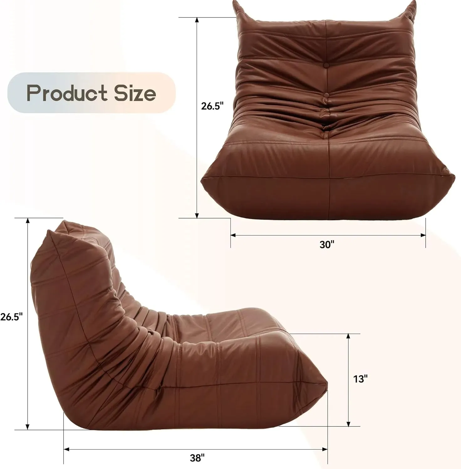 Morden Fort Big Bean Bag Chair for Adults, Faux Leather Bean Bag Sofa, Memory Foam Lounge Chairs with Ergonomic Design, Lazy Togo Chair for Living Room, Bedroom, Dorm, Office(Brown)