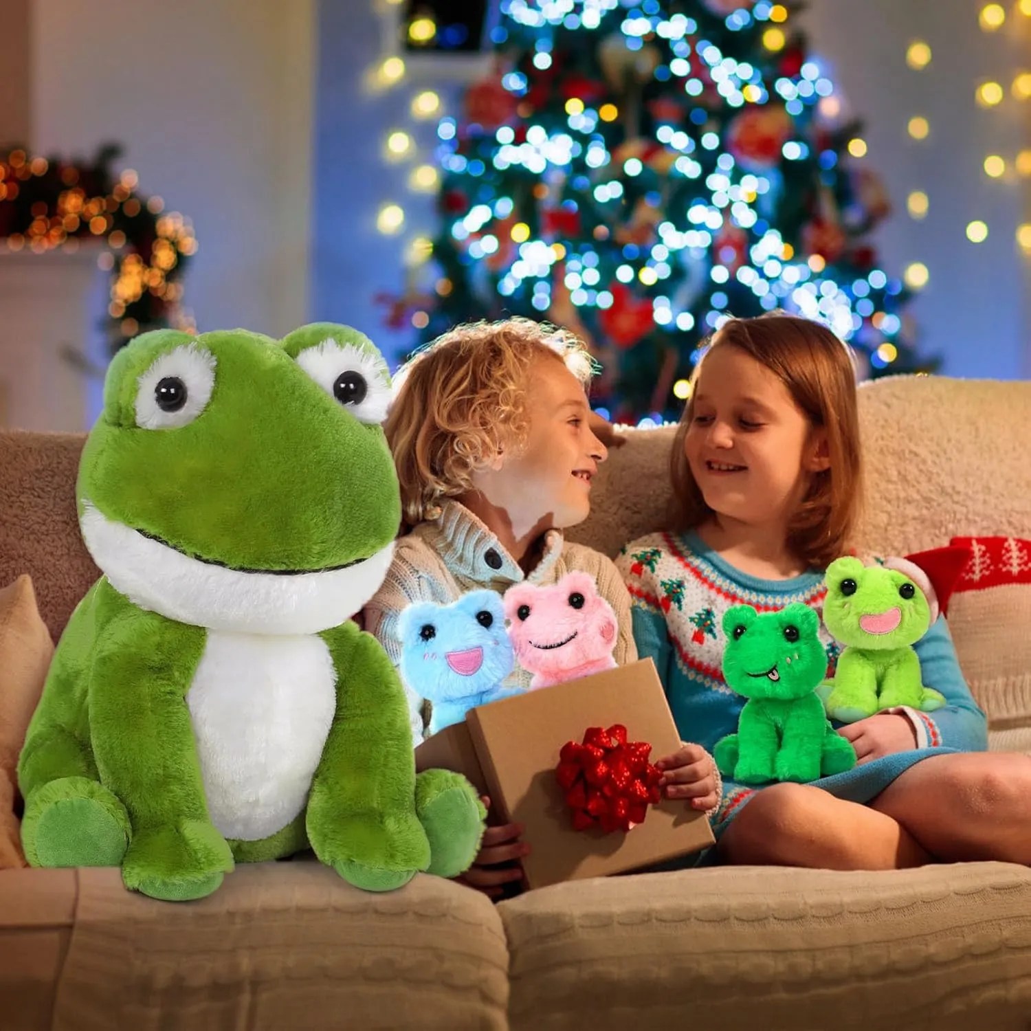 MorisMos Big Frog Stuffed Animal Plush Toys,Large Green Mommy Frog Toy and 4 Baby Toads for Kids,Cute Plush Toad Toys,Soft Green Stuffed Animals Gift for Girls Boys Christmas Baby Shower Birthday