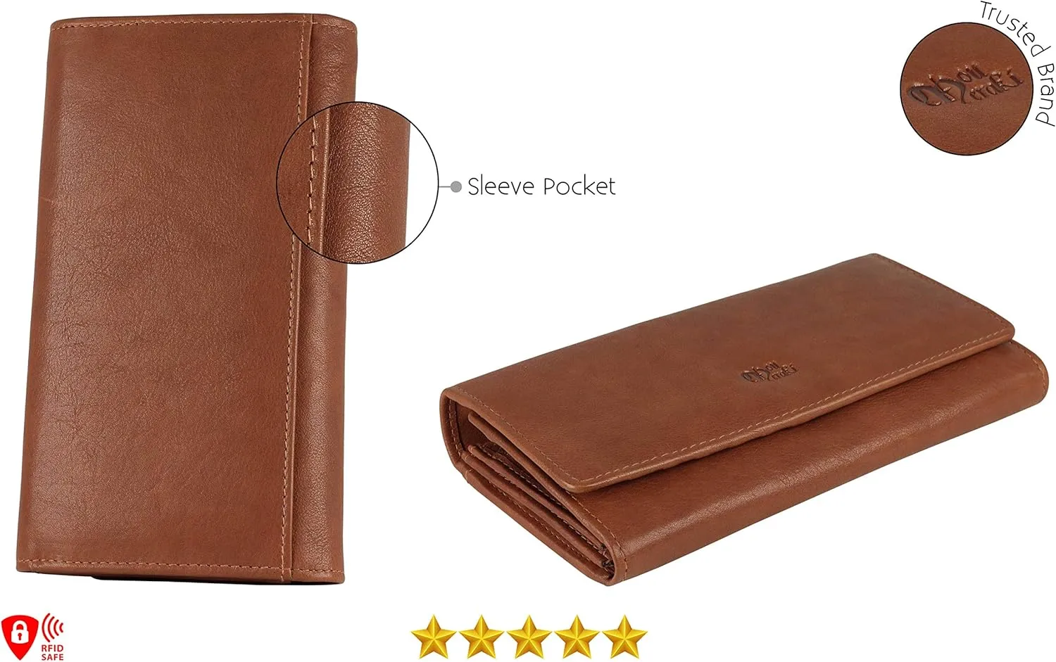 Mou Meraki Women RFID Blocking Genuine Leather Bifold Wallet-Clutch For Women-Shield Against Identity Theft