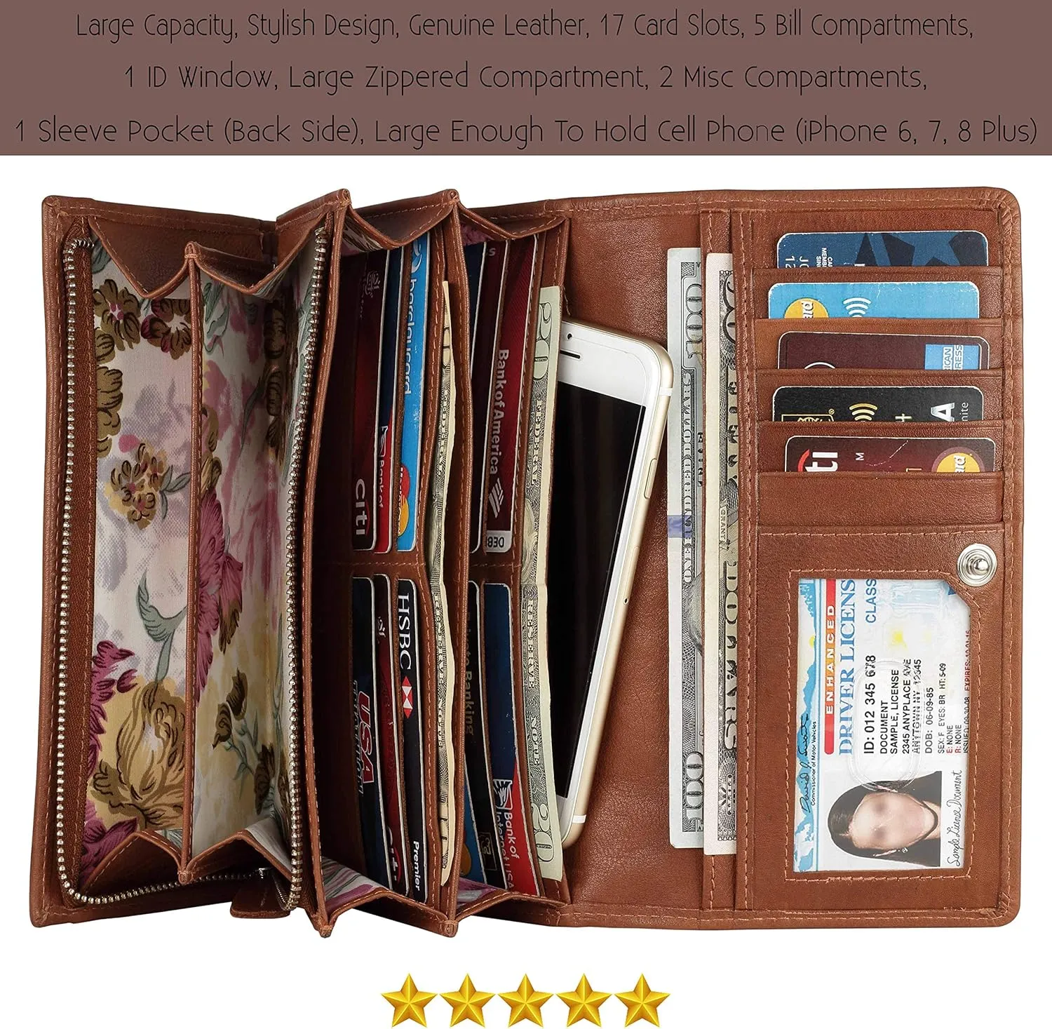 Mou Meraki Women RFID Blocking Genuine Leather Bifold Wallet-Clutch For Women-Shield Against Identity Theft