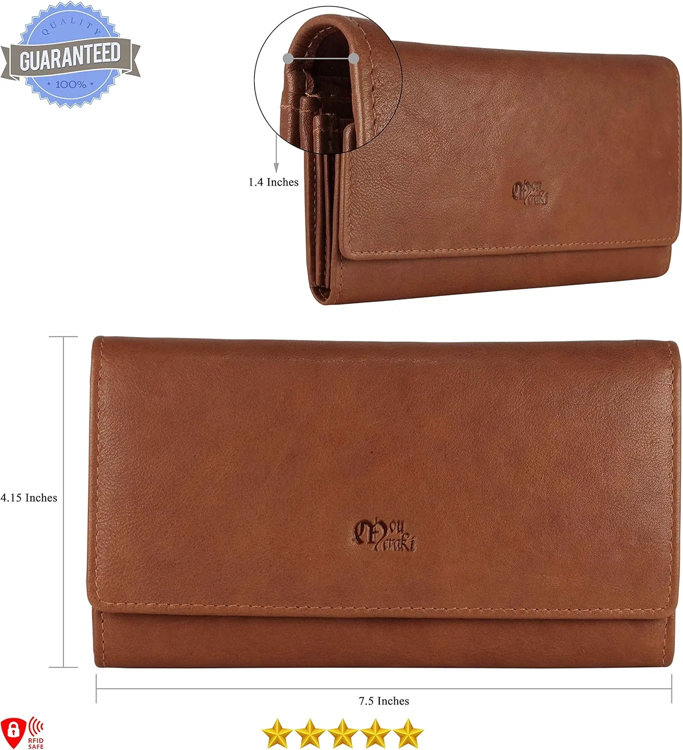 Mou Meraki Women RFID Blocking Genuine Leather Bifold Wallet-Clutch For Women-Shield Against Identity Theft