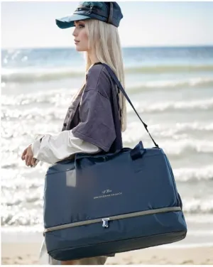 Multi-functional portable travel bag dry and wet separation design Independent shoe bin large capacity waterproof duffel bag Business travel fitness sports storage bag (Misty blue)