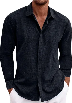 Muscularfit Long Sleeve Button Down Shirts for Men Summer Fashion Solid Color Collar Tshirts Trendy Outfits Clothing 2024