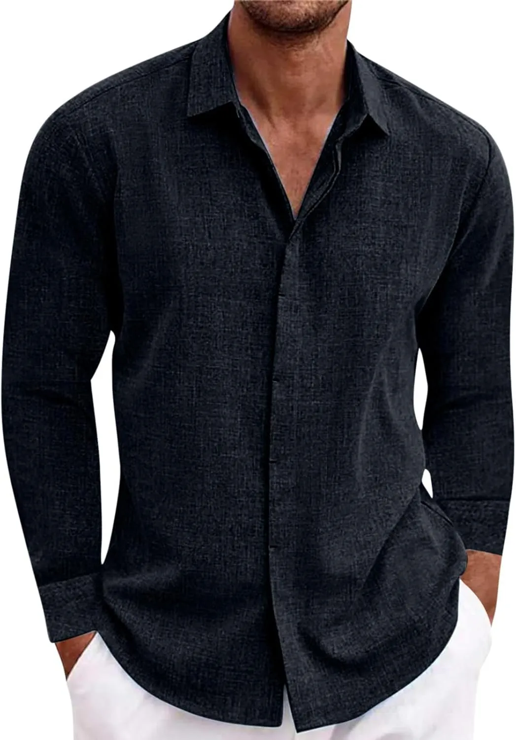 Muscularfit Long Sleeve Button Down Shirts for Men Summer Fashion Solid Color Collar Tshirts Trendy Outfits Clothing 2024