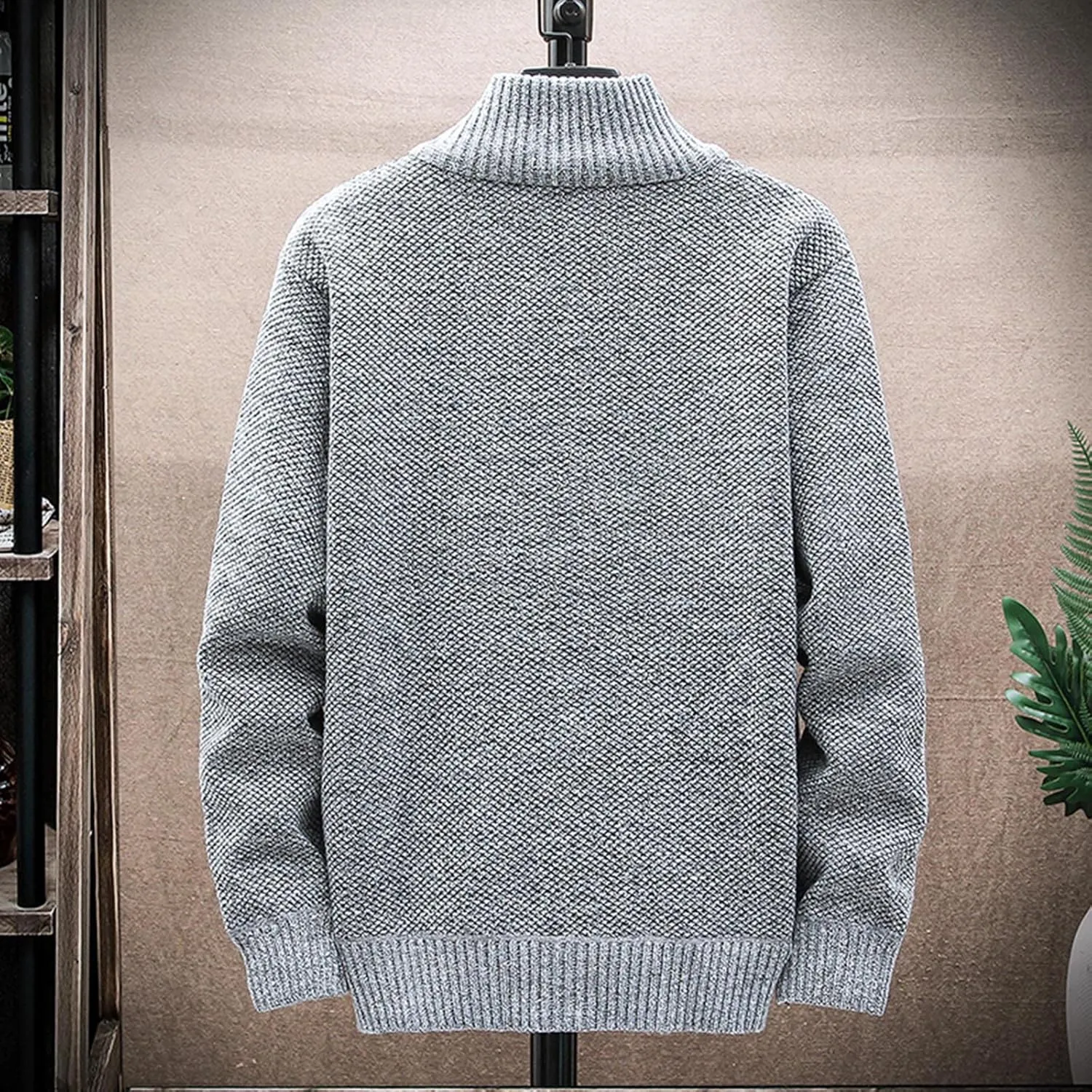 Muscularfit Mens Sweaters Zip Up Big and Tall Long Sleeve Shawl Collar Cable Knit Cardigan Sweater Fashion Coat With Pockets