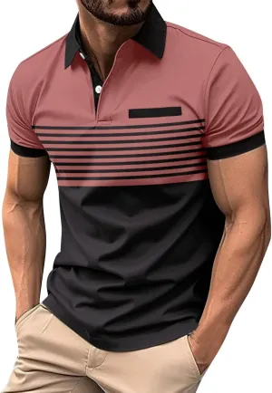 Muscularfit Summer Polo Shirts for Men Loose Fit Short Sleeve Button Down V Neck Henley Tops Casual Stylish Athletic T-Shirts