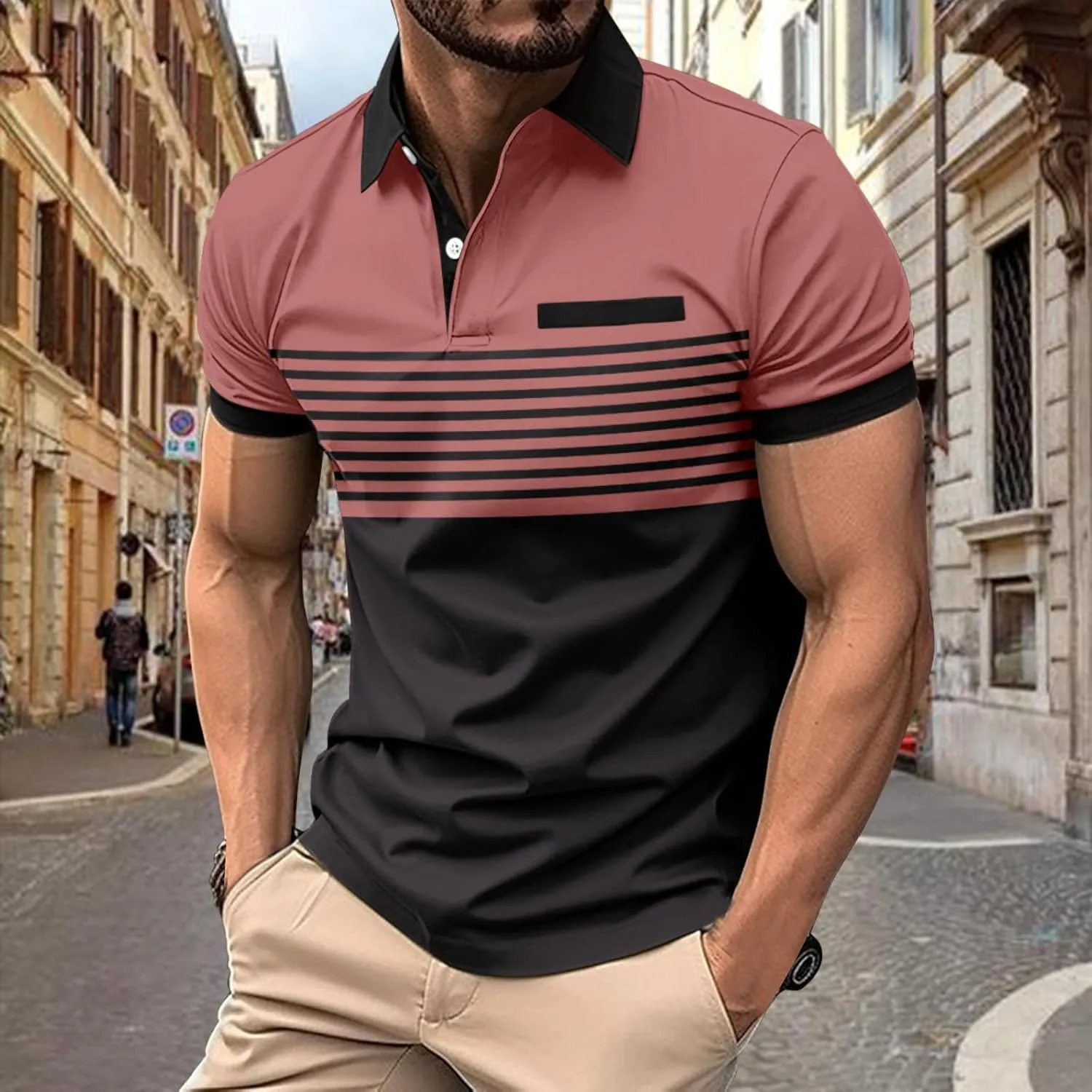 Muscularfit Summer Polo Shirts for Men Loose Fit Short Sleeve Button Down V Neck Henley Tops Casual Stylish Athletic T-Shirts