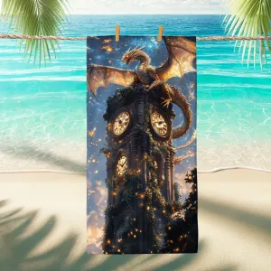 Mystical Dragon Vintage Beach Towel, Colorful Fantasy Art Quick Dry Soft Sand Free Bath Towel, Travel Camping Outdoor Pool Picnic Essentials 62x31 Inch