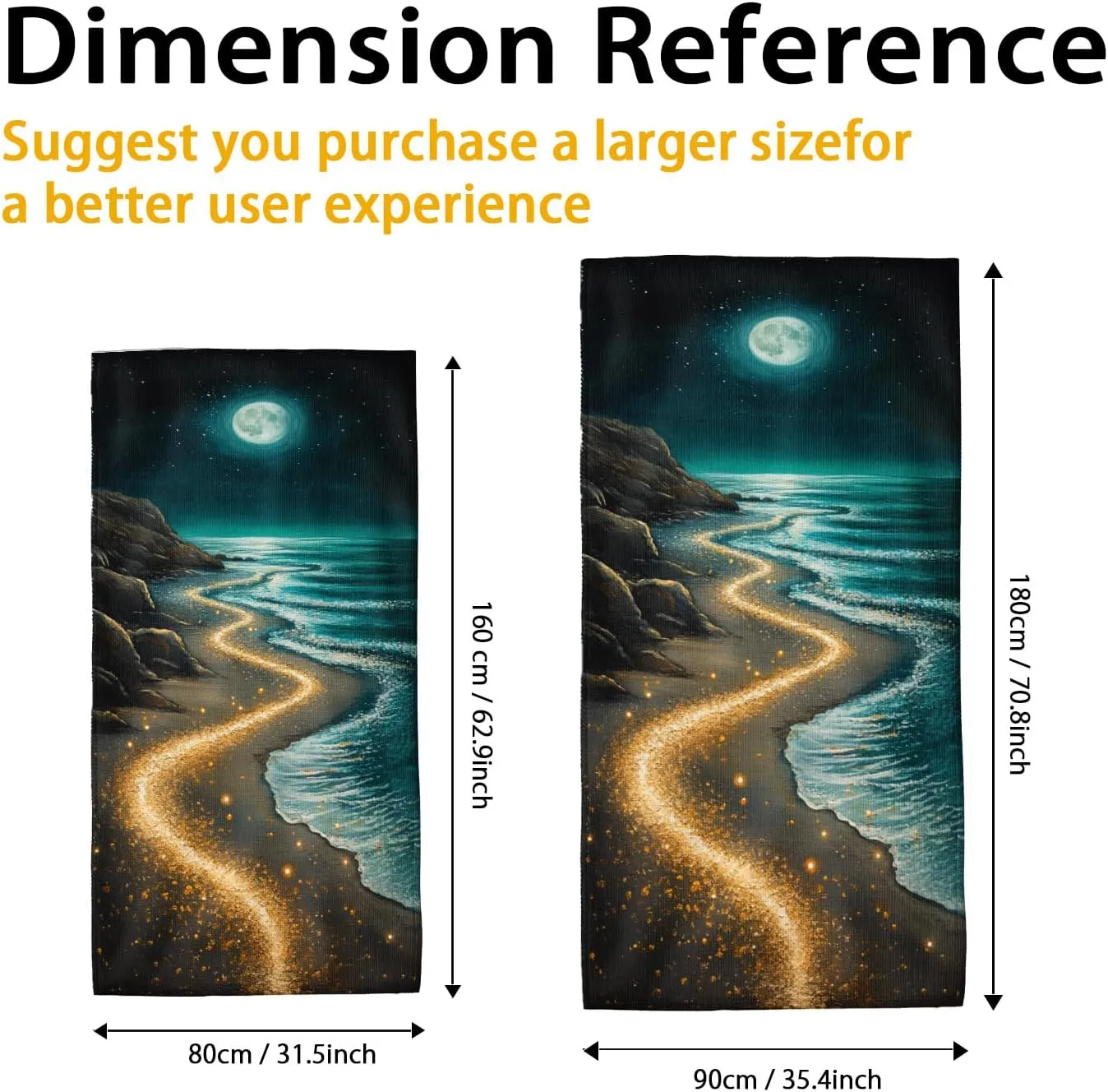 Mystical Moonlit Beach Towel Oasis Artwork Extra Large Night Sky Design, Quick Dry Absorbent Soft Touch Sand Free Lightweight Beach Blanket, Travel Picnic Essentials 62x31 Inch