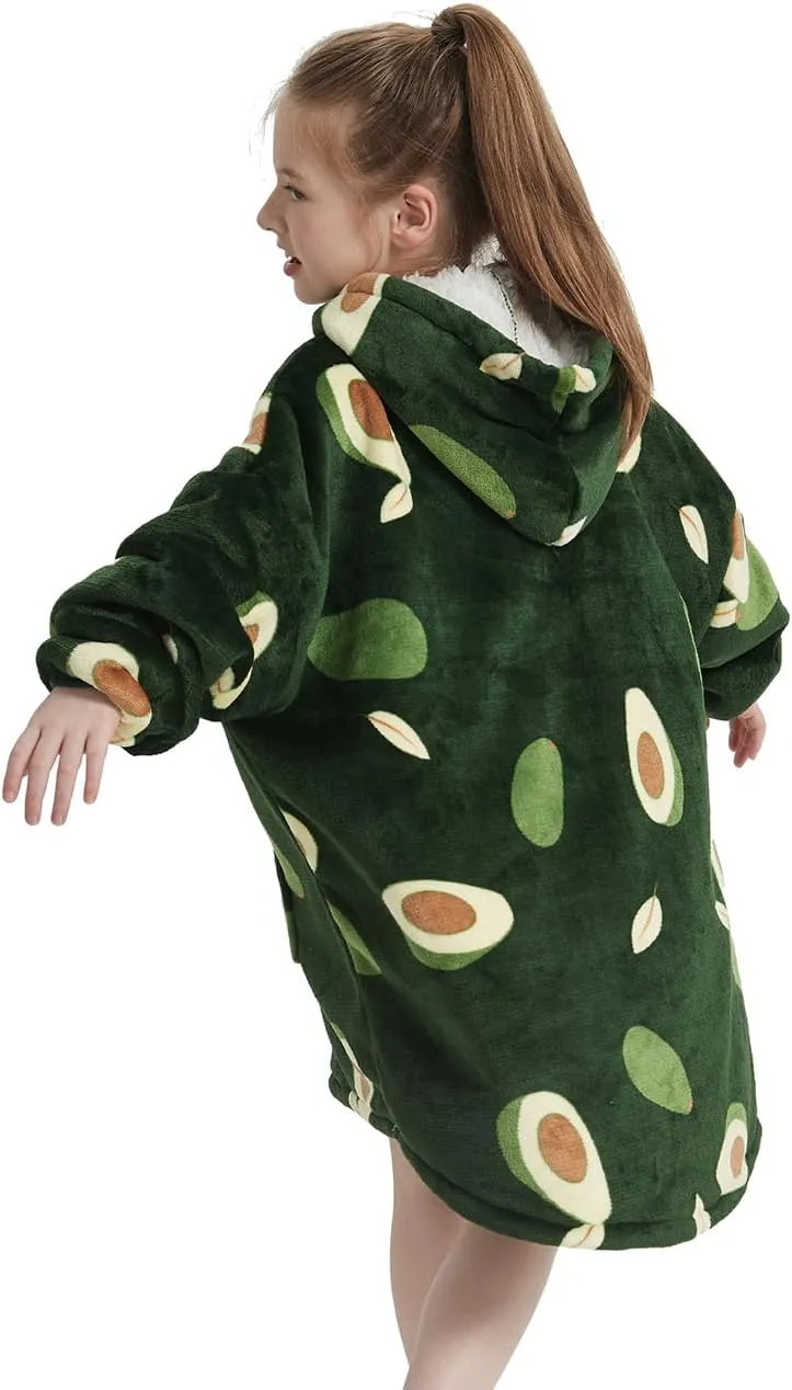 NAFLEAP Wearable Blanket Kids Hoodie Oversized Fleece Sherpa Christmas Sweatshirt Gift for Girls