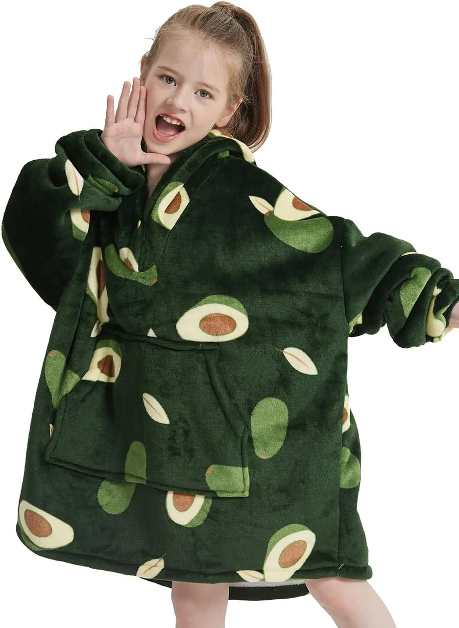 NAFLEAP Wearable Blanket Kids Hoodie Oversized Fleece Sherpa Christmas Sweatshirt Gift for Girls