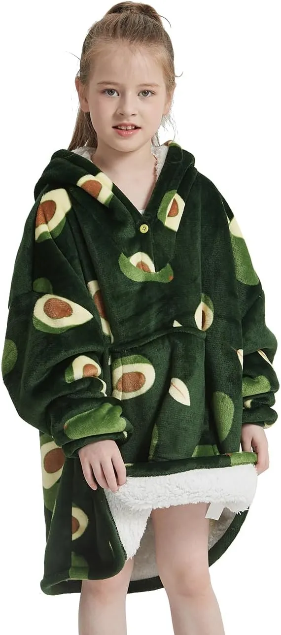 NAFLEAP Wearable Blanket Kids Hoodie Oversized Fleece Sherpa Christmas Sweatshirt Gift for Girls