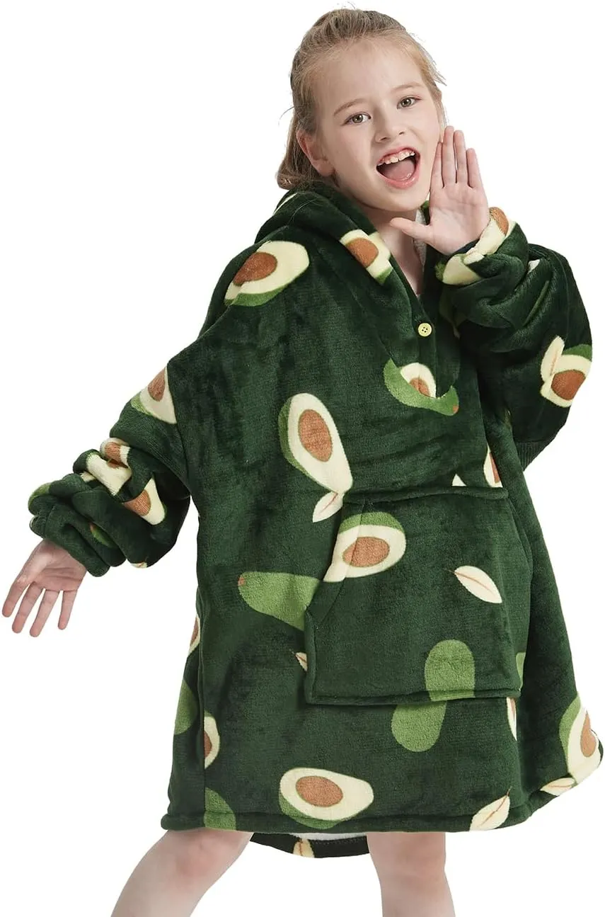 NAFLEAP Wearable Blanket Kids Hoodie Oversized Fleece Sherpa Christmas Sweatshirt Gift for Girls