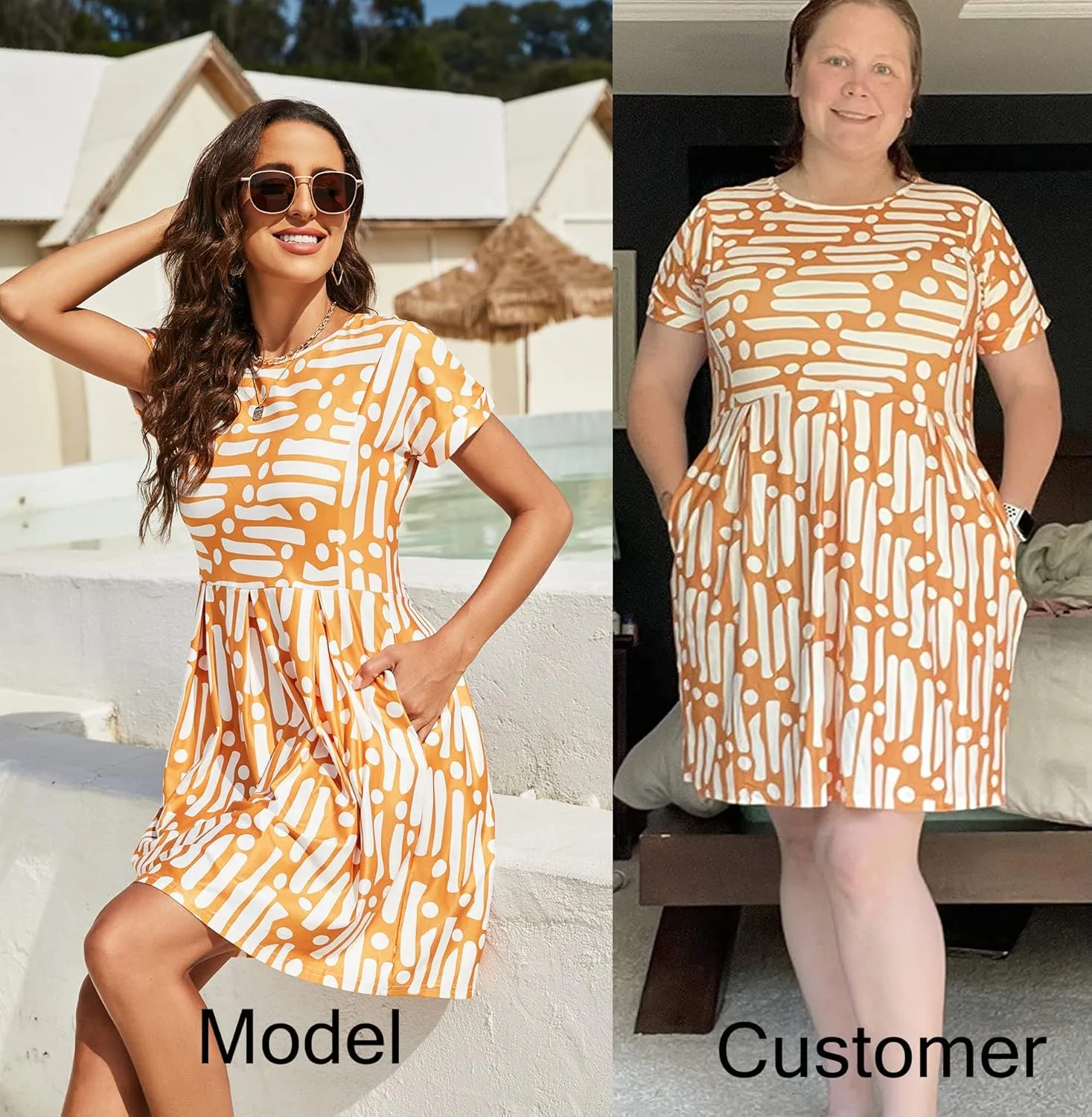 Naggoo Womens Summer Striped Short Sleeve T-Shirt Dresses Casual Swing Aline Dresses with Pocket