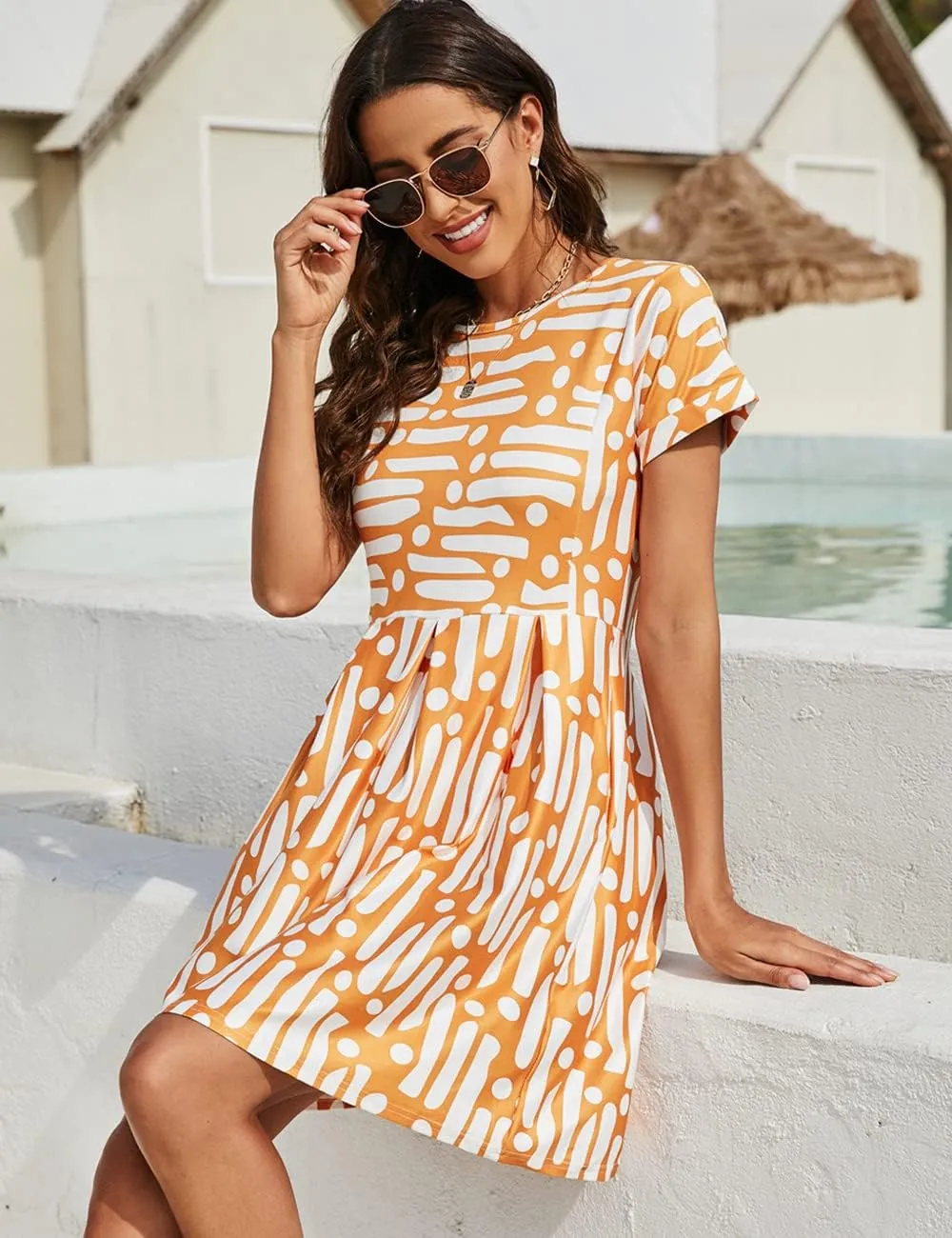 Naggoo Womens Summer Striped Short Sleeve T-Shirt Dresses Casual Swing Aline Dresses with Pocket