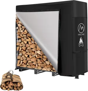nalone 4FT Outdoor Firewood Rack with Cover&Carry Bag Heavy Duty Square Strong Stand Rack with Waterproof Cover for Fireplace Fire Pits Wood Pile Storage Holder Lumber Rack