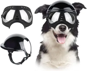 NAMSAN Dog Helmet and Goggles Bundle - Black, Large, UV Protection, Ventilated, Buckle Closure