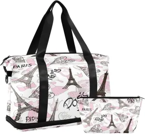 Nander Paris Tower Gym Bag for Women with Wet Dry Pocket,Waterproof Sports Duffle Bag for Travel Duffel Weekender Carry on Beach Yoga Overnight Luggage Mommy Bag