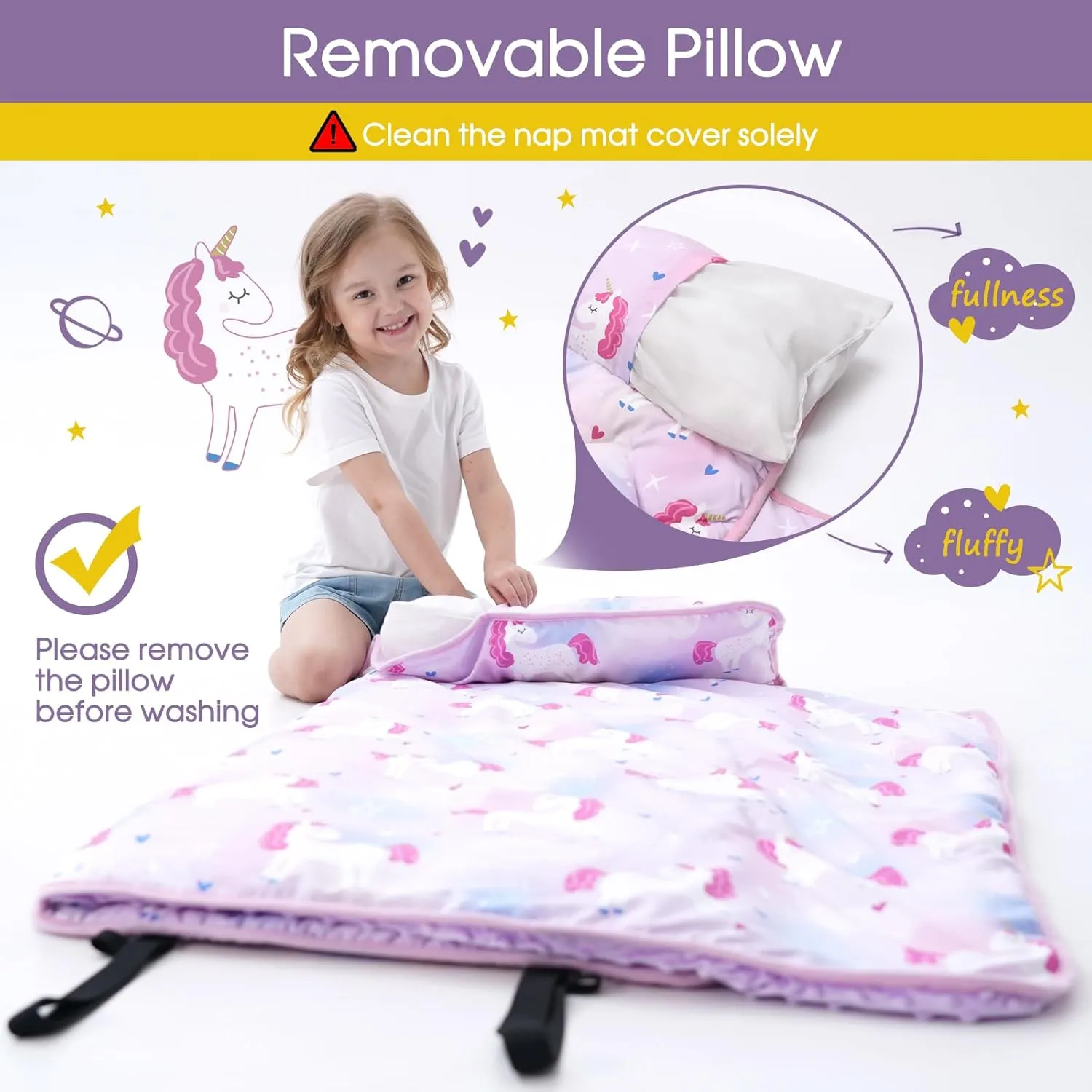 Nap Mat with Pillow Blanket Set: Sleeping Mats for Toddler Kids - Thick Large Roll up Slumber Bag for Daycare Preschool Kindergarten Boys Girls