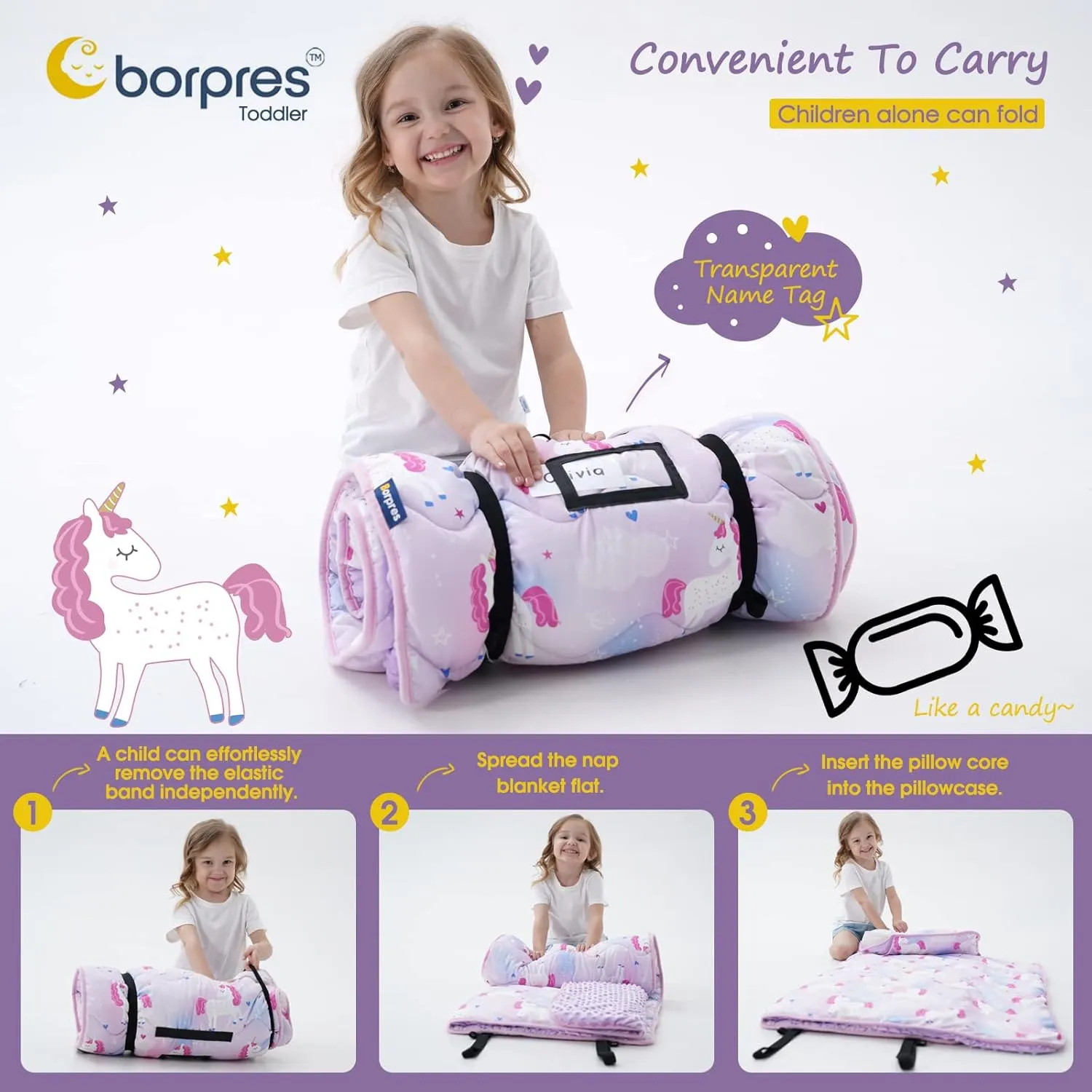 Nap Mat with Pillow Blanket Set: Sleeping Mats for Toddler Kids - Thick Large Roll up Slumber Bag for Daycare Preschool Kindergarten Boys Girls