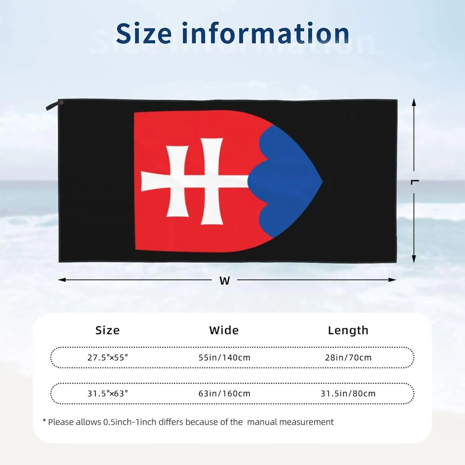 National Emblem of Slovakia Beach Towel with Travel Bag 27.5"x55" Quick Dry Sand Free Lightweight Large Oversized Towels Light Vacation Essentials
