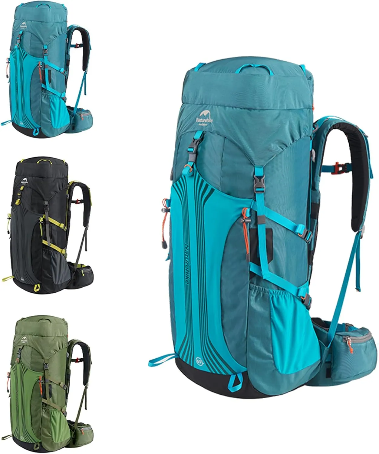 Naturehike 55L 5L Expanded Lightweight Hiking Backpacking Backpack with Rain Cover-CR Carrying System-Adjustable backrest (Blue)