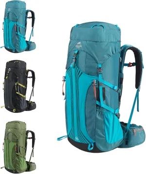 Naturehike 55L 5L Expanded Lightweight Hiking Backpacking Backpack with Rain Cover-CR Carrying System-Adjustable backrest (Blue)