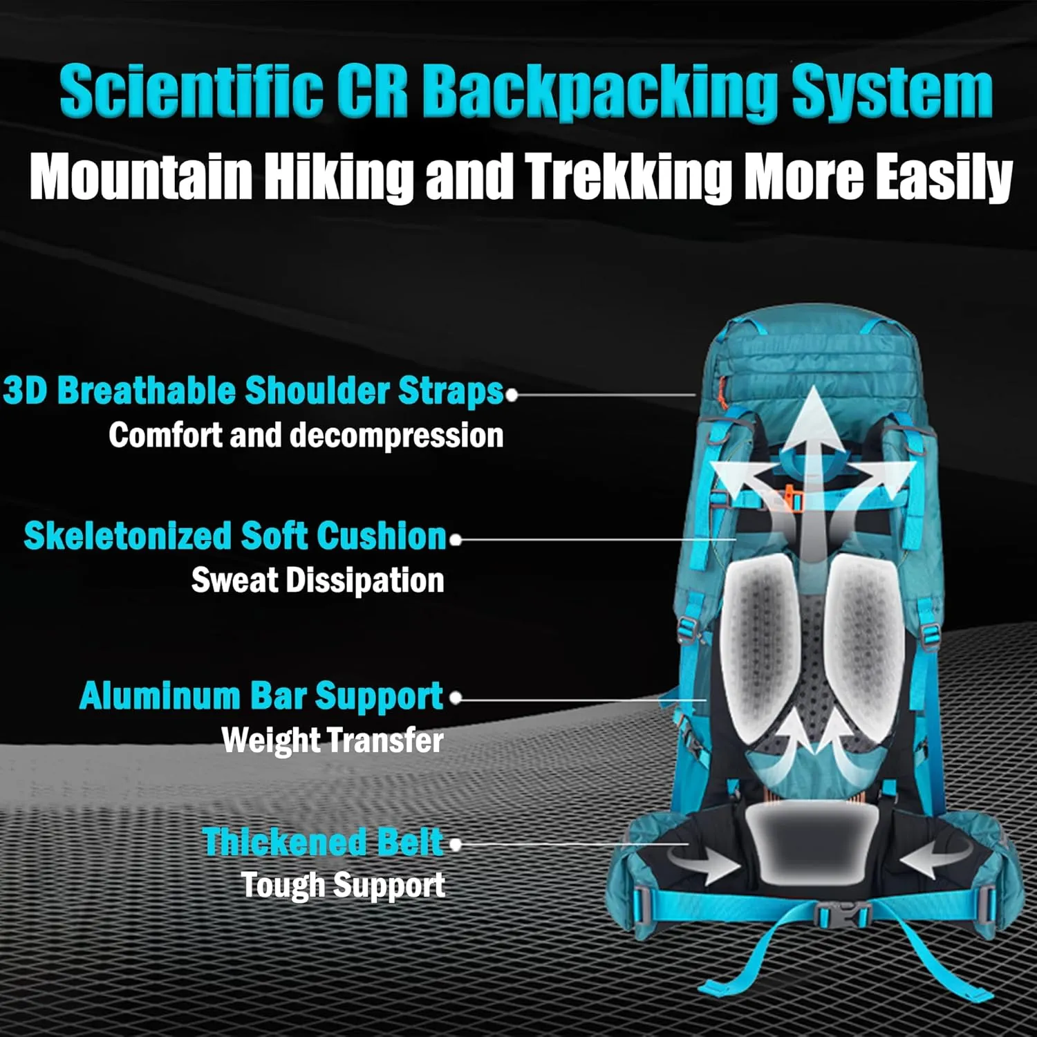 Naturehike 55L 5L Expanded Lightweight Hiking Backpacking Backpack with Rain Cover-CR Carrying System-Adjustable backrest (Blue)