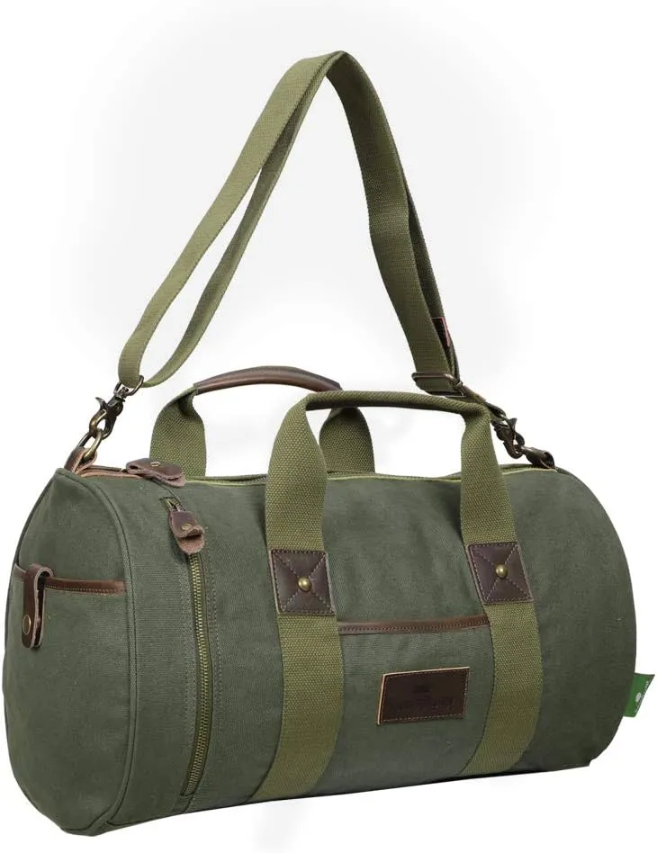 Nature's Lodge Canvas Duffel Bag Genuine Leather Casual Travel Daypack Vintage Messenger Bag Shoulder Sling Daypack Large Capacity Luggage Weekender Rucksack for Men and Women, 30 L