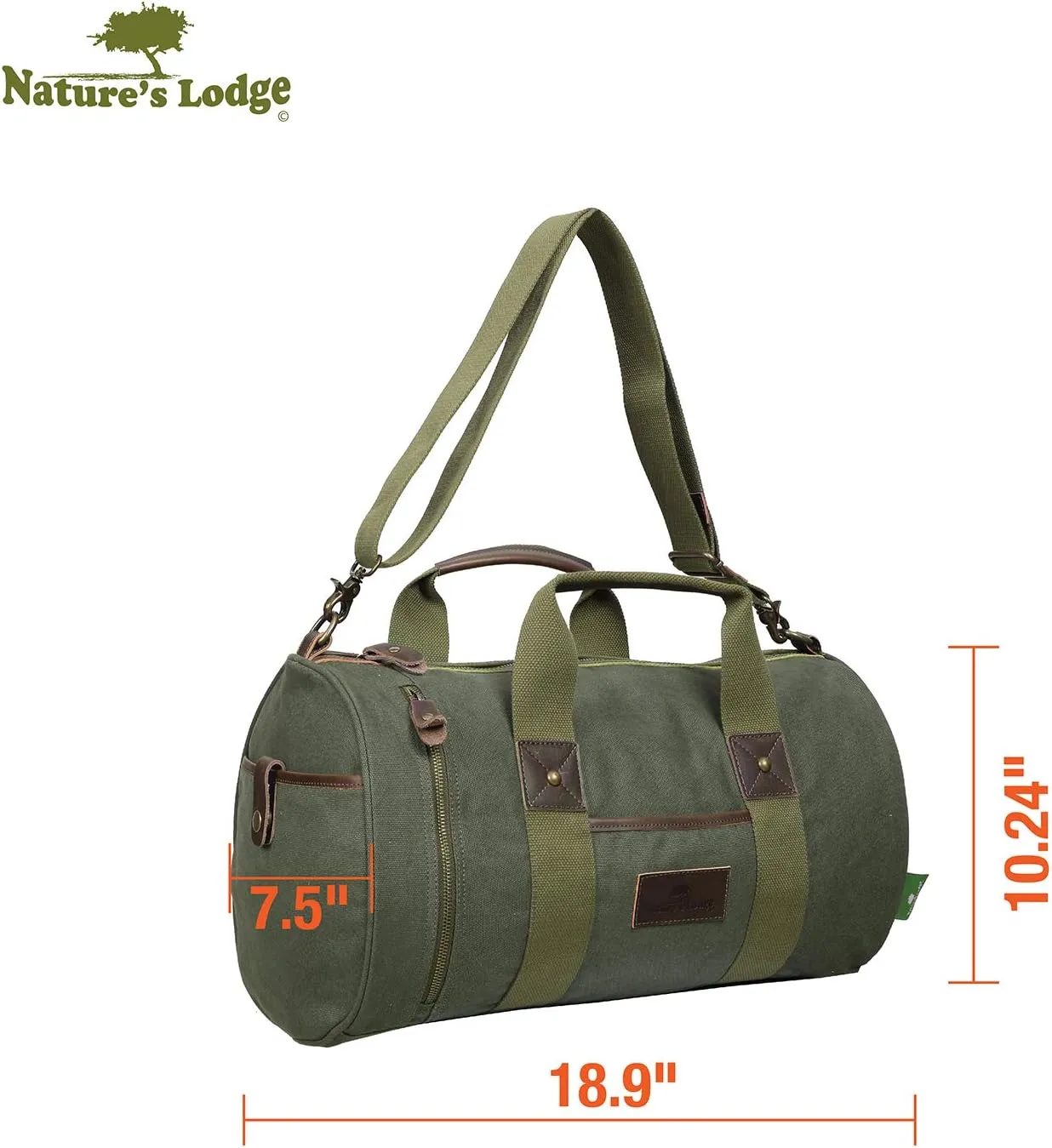 Nature's Lodge Canvas Duffel Bag Genuine Leather Casual Travel Daypack Vintage Messenger Bag Shoulder Sling Daypack Large Capacity Luggage Weekender Rucksack for Men and Women, 30 L