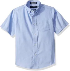 Nautica Boys' School Uniform Short Sleeve Button-Down Oxford Shirt, Chest Pocket, Breathable Fabric