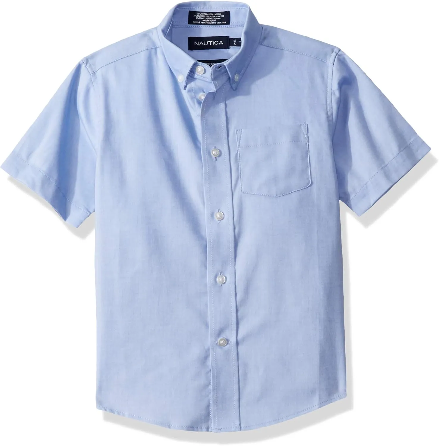 Nautica Boys' School Uniform Short Sleeve Button-Down Oxford Shirt, Chest Pocket, Breathable Fabric