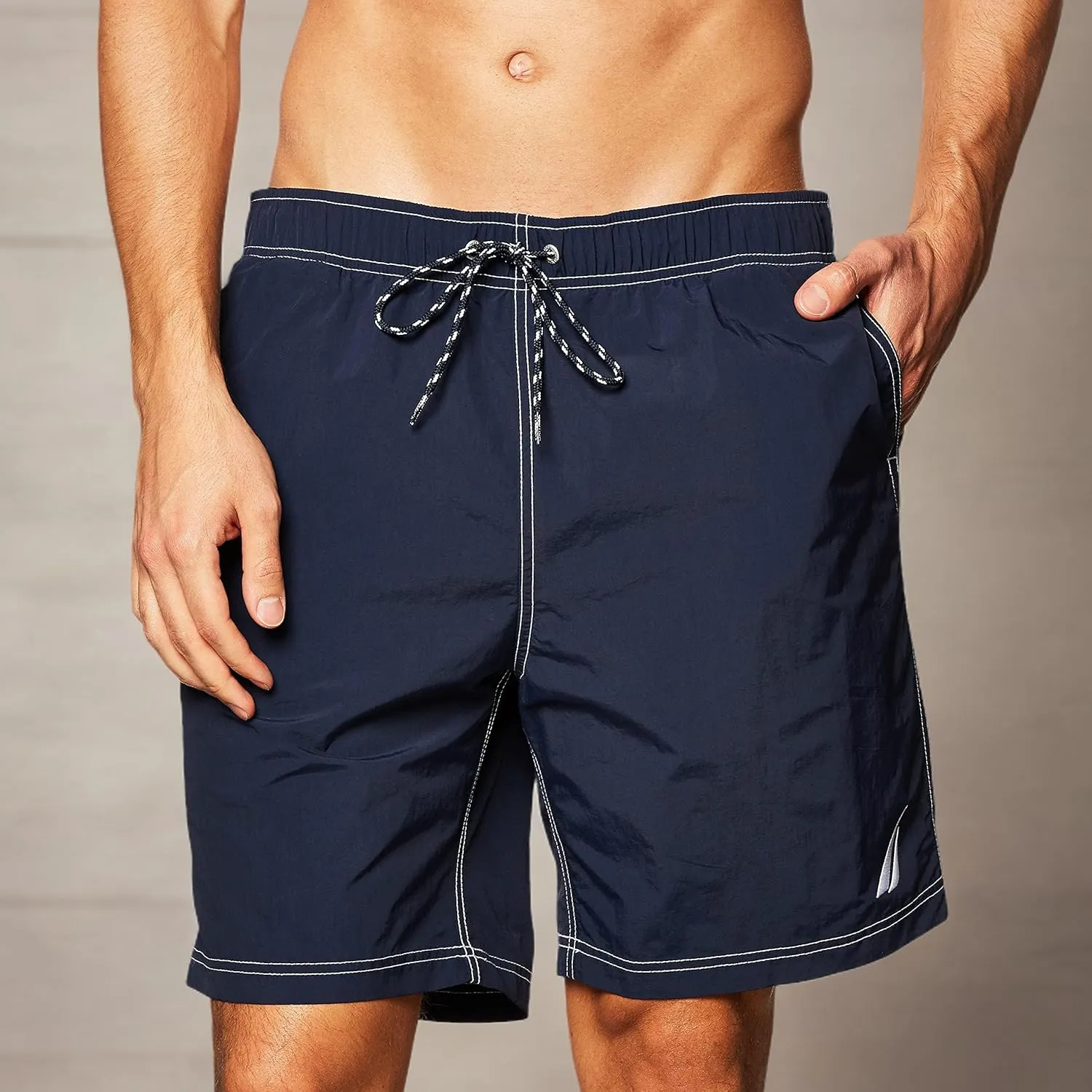 Nautica Men's Solid Quick Dry Classic Logo Swim Trunk