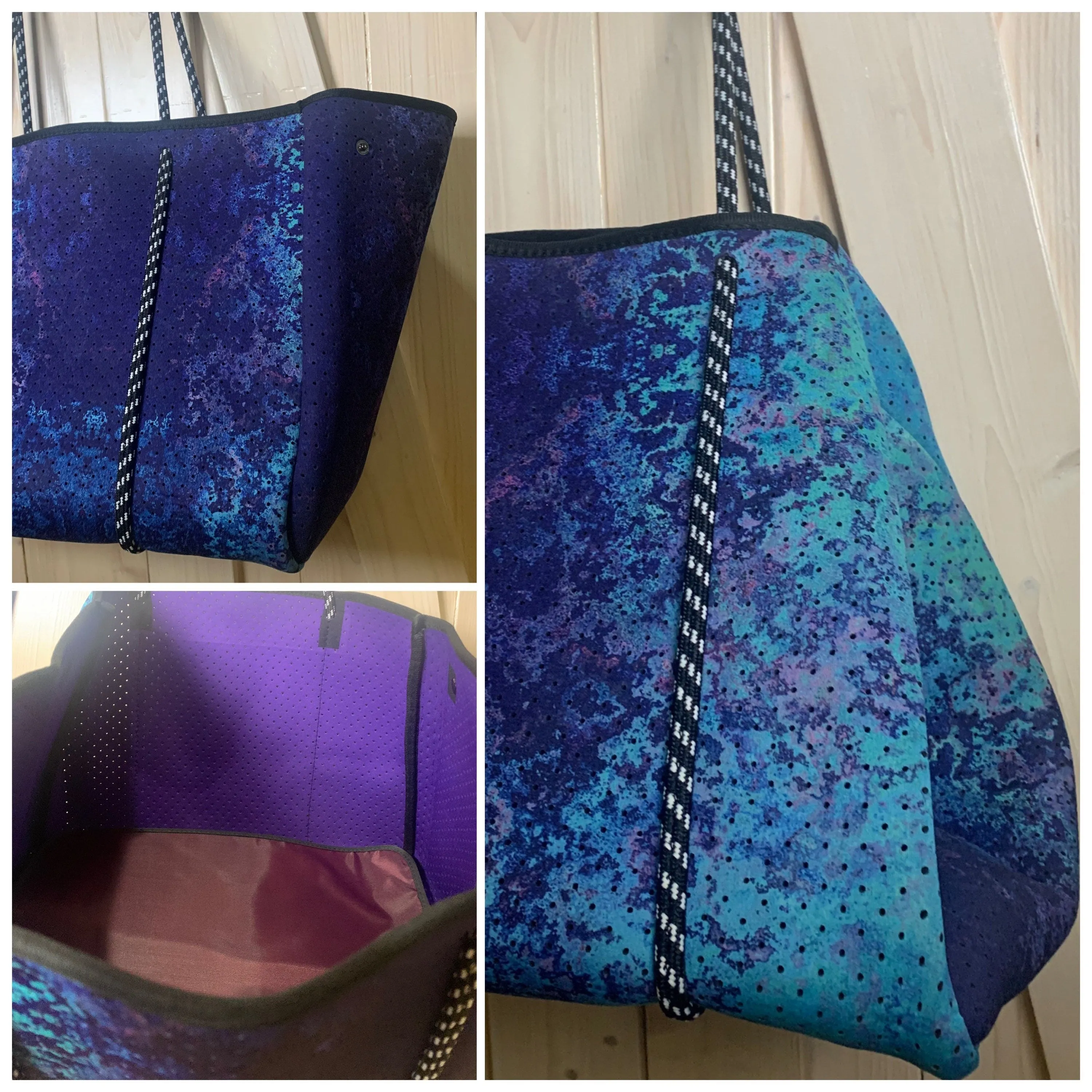 Neoprene TOTE - Amethyst Lagoon: violet purple blue bag  weathered aqua turquoise teal Beach Pool Lake Travel catch-all waterproof washable