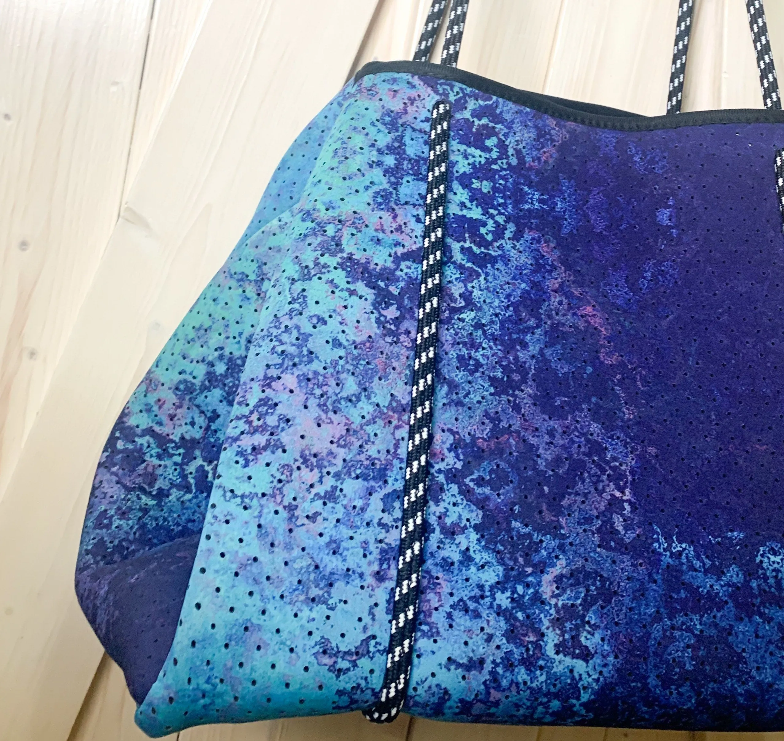 Neoprene TOTE - Amethyst Lagoon: violet purple blue bag  weathered aqua turquoise teal Beach Pool Lake Travel catch-all waterproof washable
