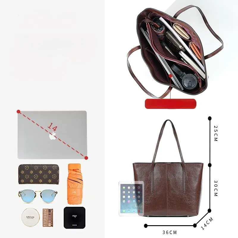 New Coffee Women Handbag 100% Genuine Leather Ladies Shoulder Purse Ladies Black Tote Bag Large Capacity Shopper Bags