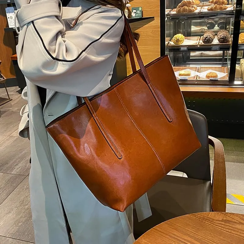 New Coffee Women Handbag 100% Genuine Leather Ladies Shoulder Purse Ladies Black Tote Bag Large Capacity Shopper Bags
