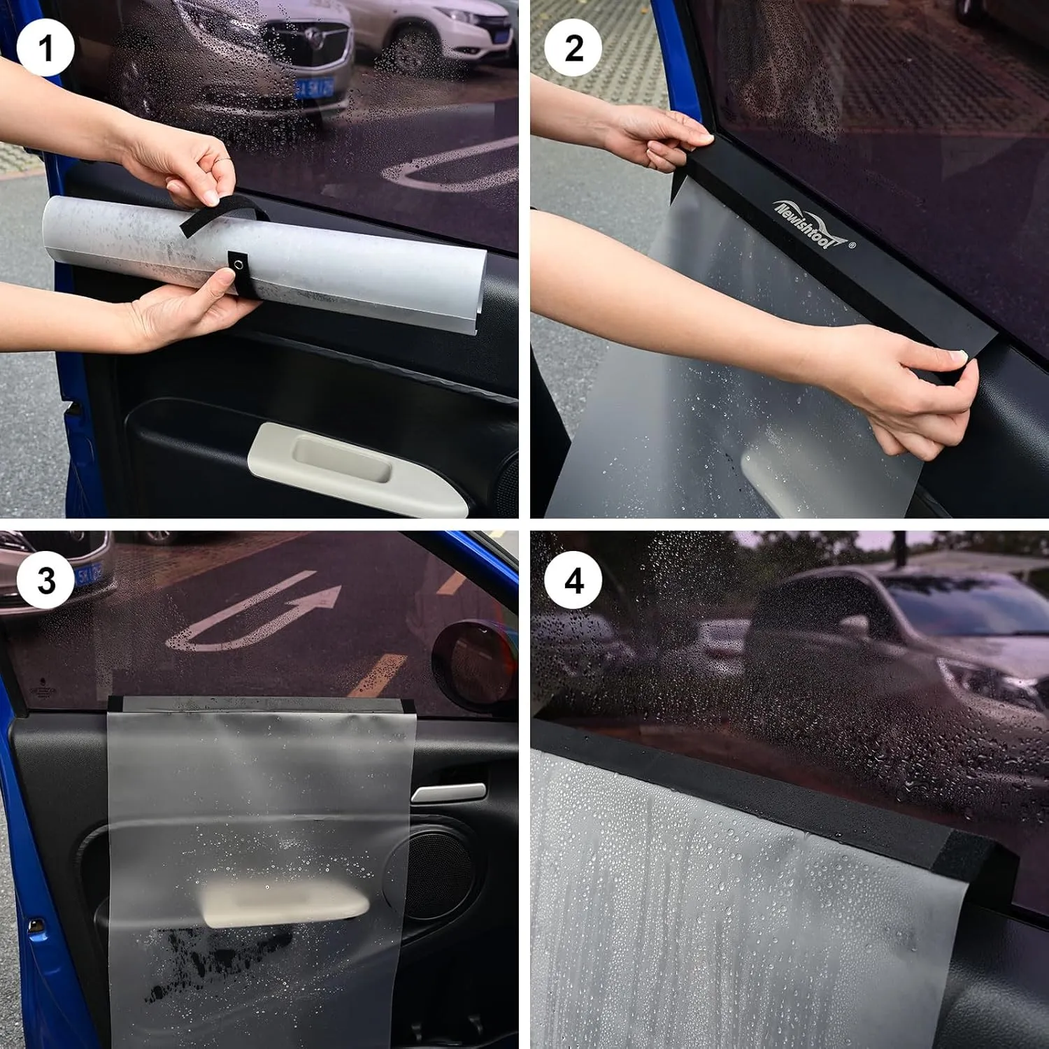 NEWISHTOOL Car Door Panel Cover, 2 Packs Waterproof Guard Protection for Window Film Tint Application, Reusable PET Water Shield Sheets, Black