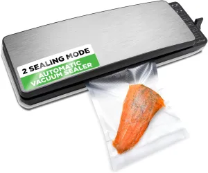NutriChef Automatic Food Vacuum Sealer System - 110W Suction Power w/ 2 Seal Modes, Includes Vac Roll Bags, Air Hose - PKVS35STS