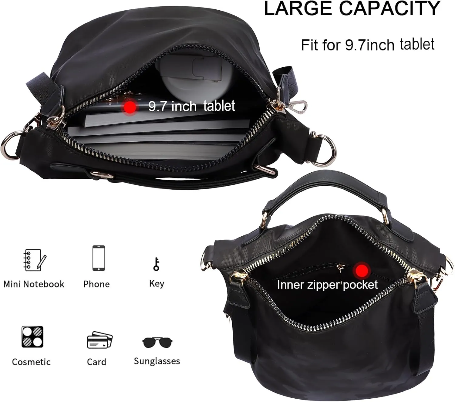 Nylon Crossbody Handbag for Women Anti-theft Purse Shopping Tote Bag Lightweight Shoulder Bag