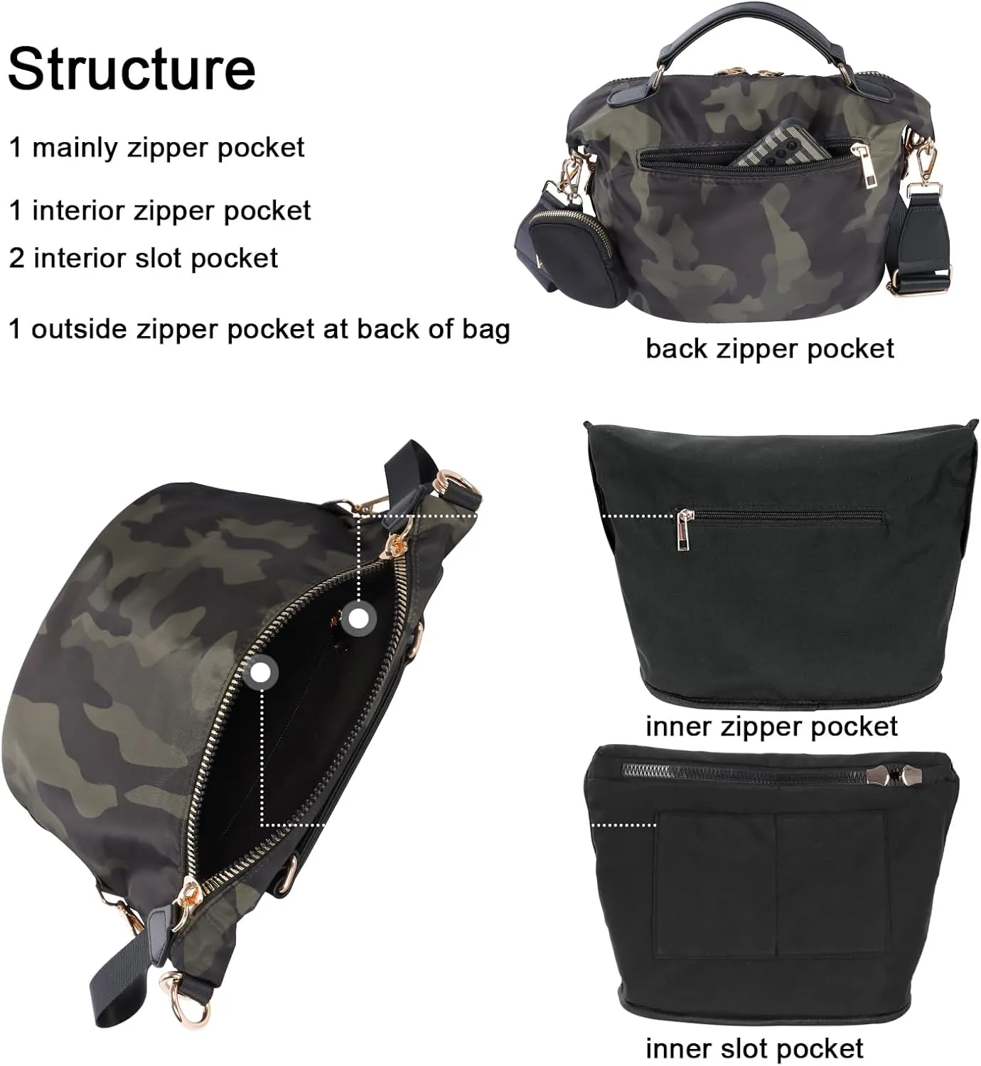 Nylon Crossbody Handbag for Women Anti-theft Purse Shopping Tote Bag Lightweight Shoulder Bag