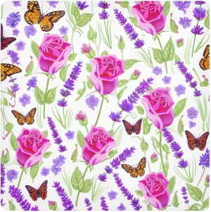 ODAWA Butterfly Rose Lavender Self-adhesive Cloth 21.7X21.7 Inch Changeable Capacity Cosmetic Bag Wrap Protection for Camera and Lens
