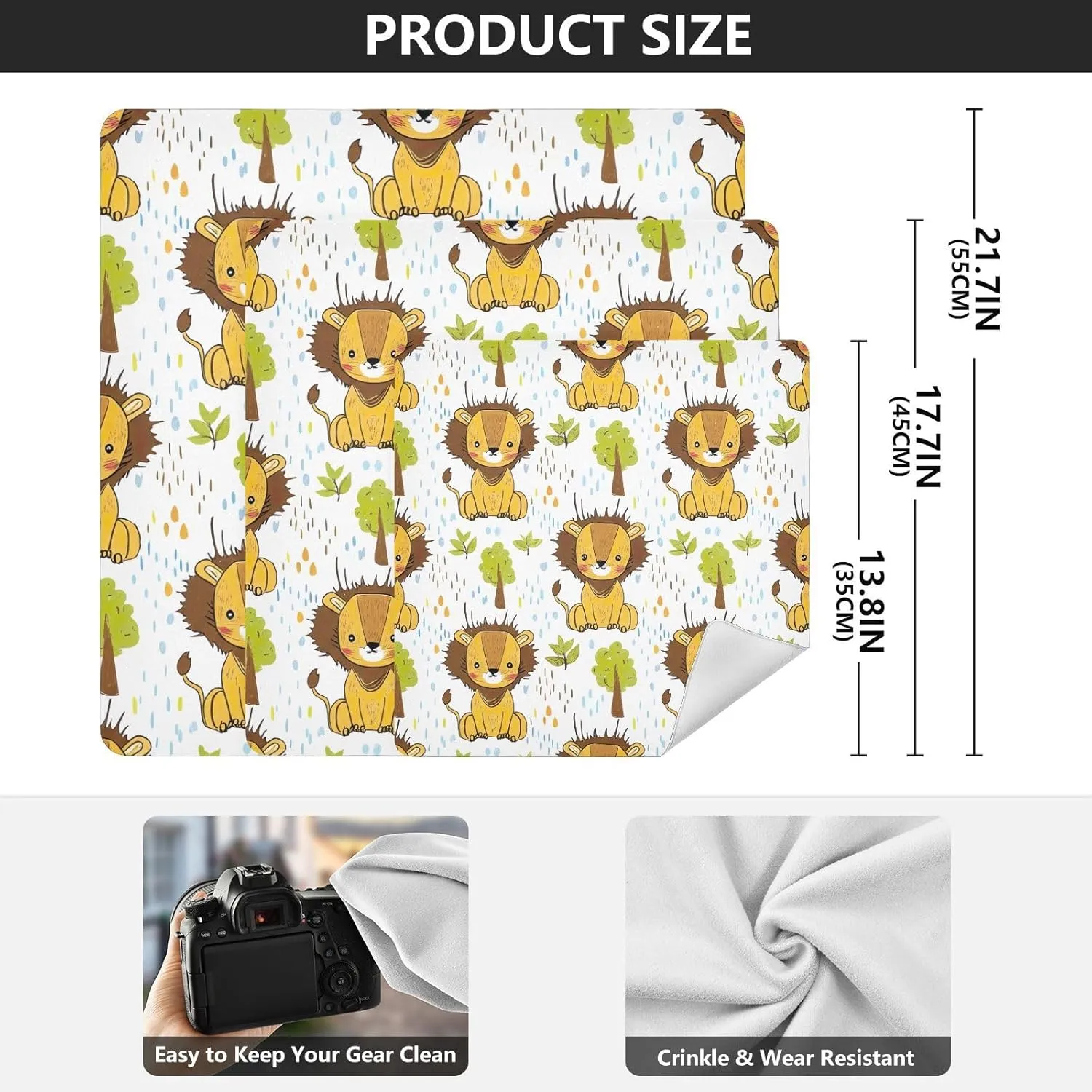 ODAWA Cute Cartoon Lions 21.7"x21.7" Self-adhesive Cloth Anti-Scratch Lens Wrapping