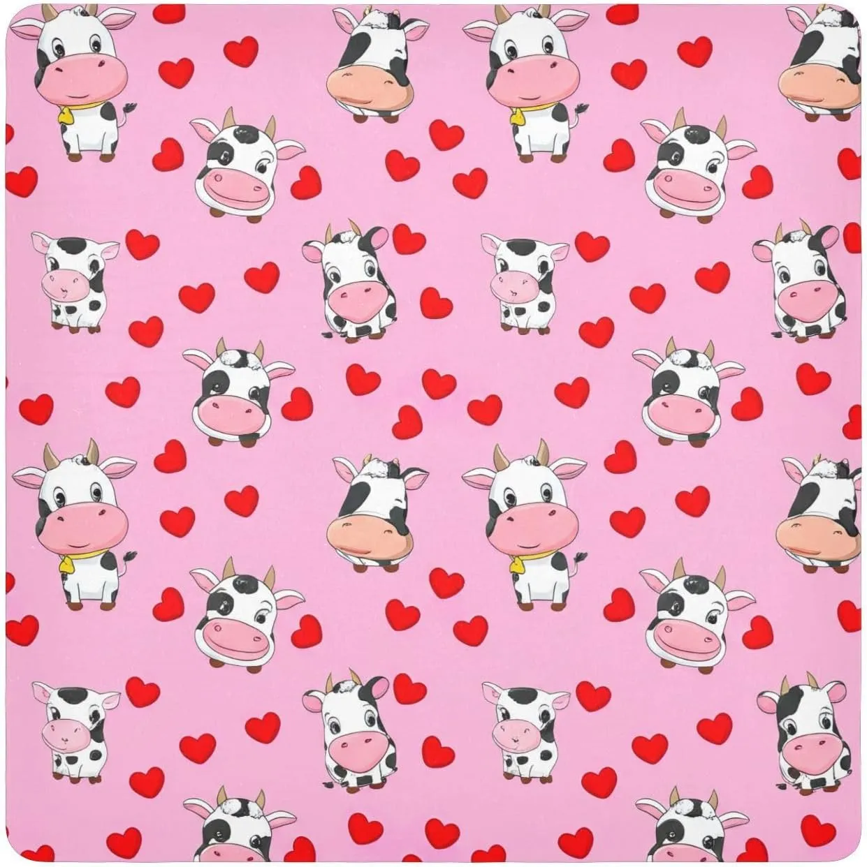 ODAWA Cute Cows Red Hearts 21.7"x21.7" Self-adhesive Cloth Soft Reusable Wrap Cloth, Self Adhesive Wraps for Electronics