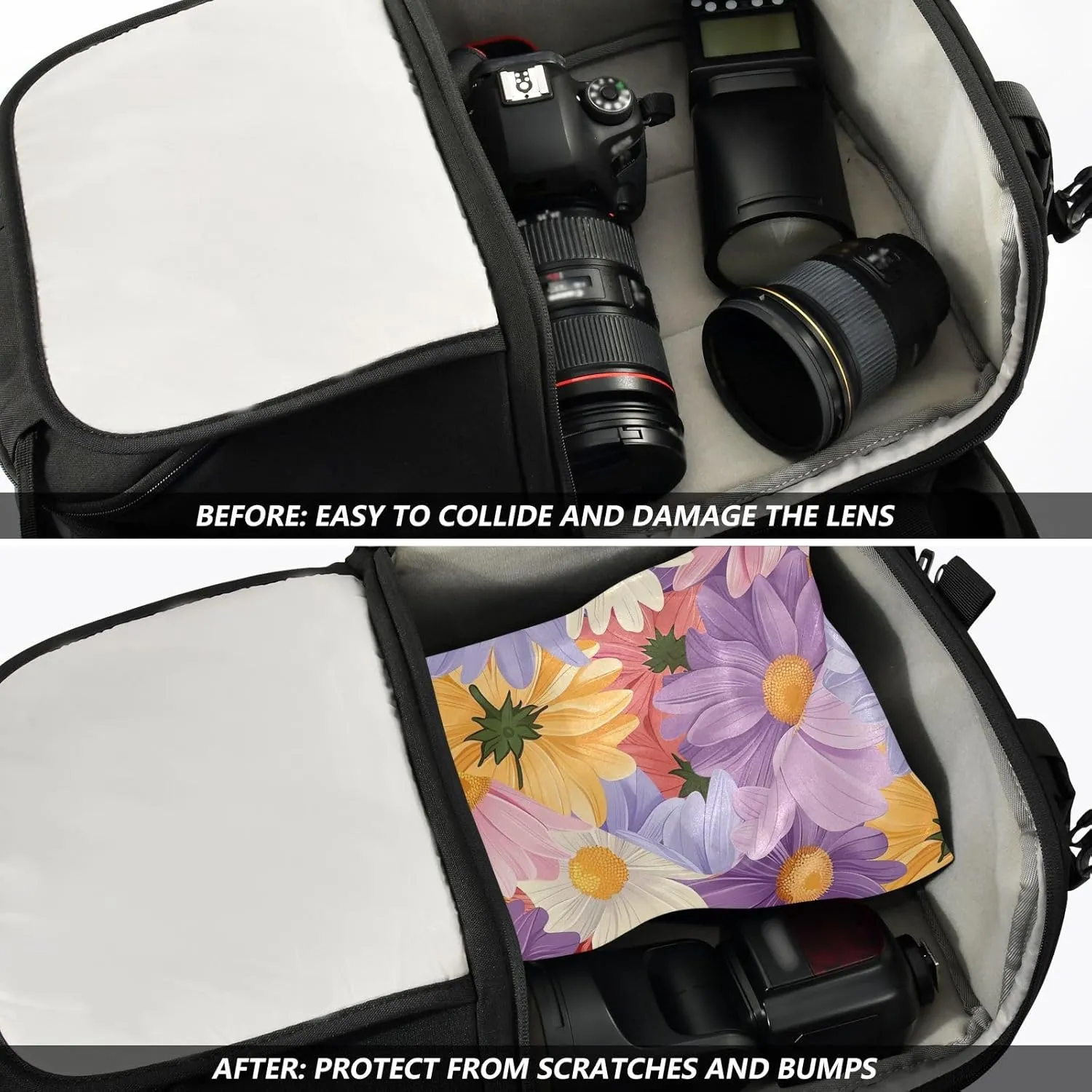 ODAWA Self Adhesive Cloth 21.7"x21.7" Floral Daisies Purple Lens Protector Wrapper for Camera, Lens, Laptop