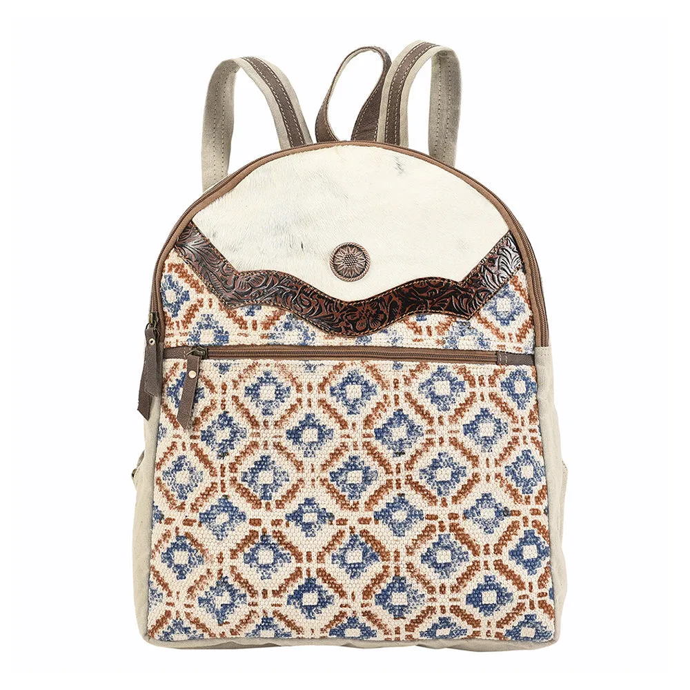 OHLAY KB138 Backpack Hand Tooled Upcycled Canvas Hair-On Genuine Leather women bag western handbag purse