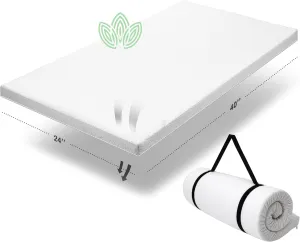 Organic Cotton Pack n Play Topper | CertiPUR-US Baby Mattress Pad for Portable Toddler Bed & Playard w/Washable Waterproof Cover, Soft Ventilated Foam Padding, Nonslip Bottom, Travel Strap | 40x24x1