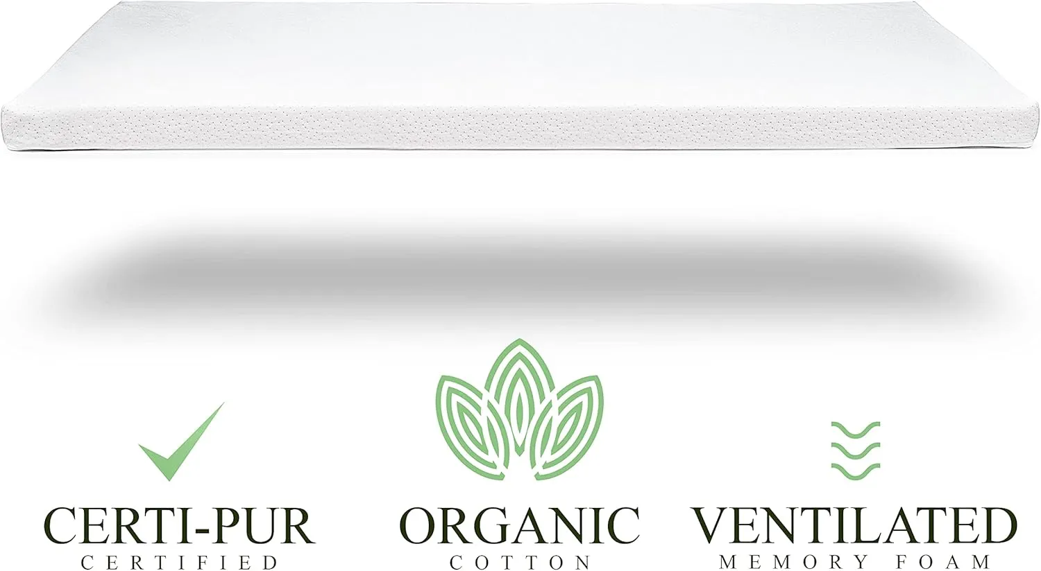 Organic Cotton Pack n Play Topper | CertiPUR-US Baby Mattress Pad for Portable Toddler Bed & Playard w/Washable Waterproof Cover, Soft Ventilated Foam Padding, Nonslip Bottom, Travel Strap | 40x24x1