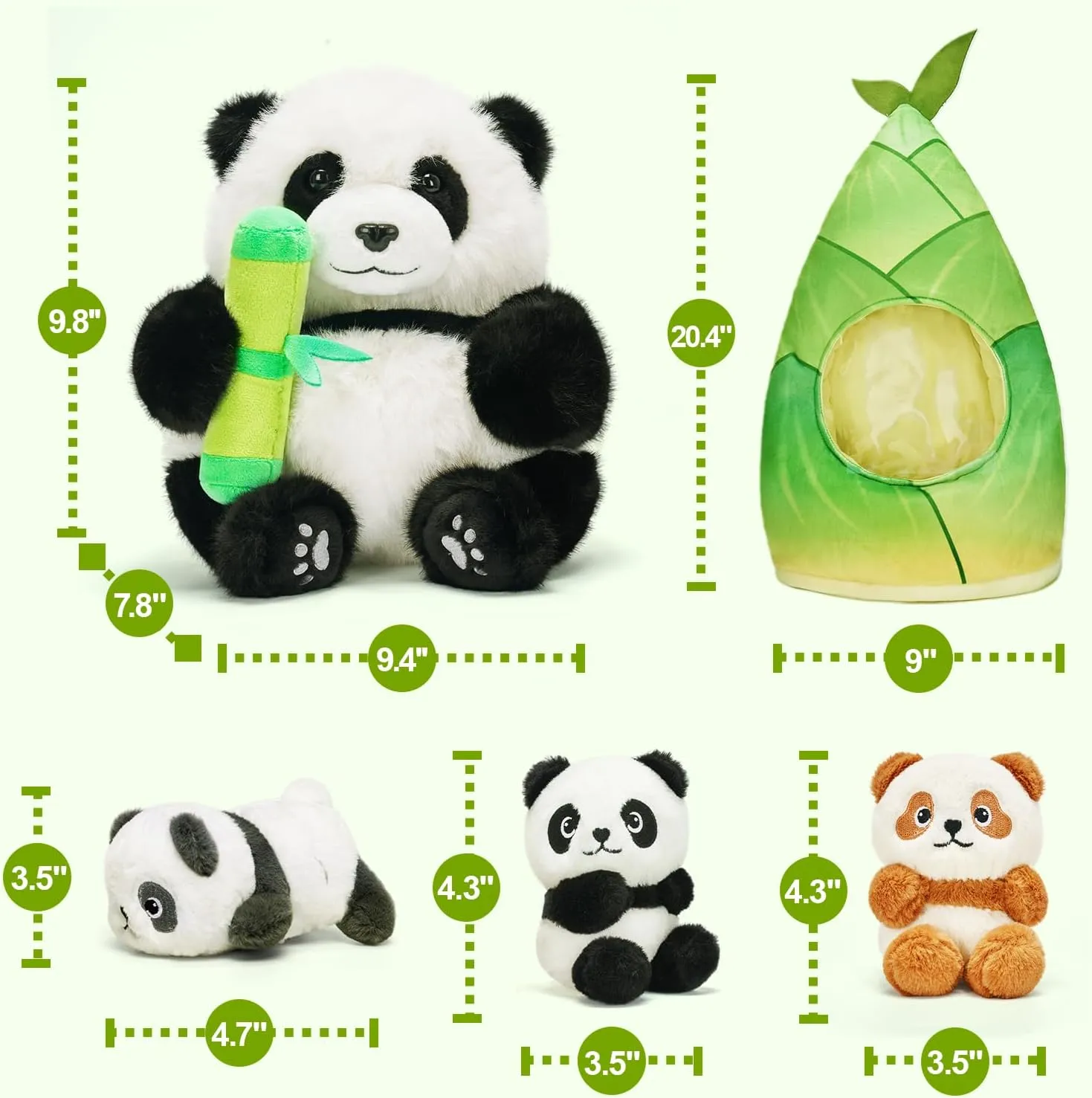 OUOZZZ Panda Stuffed Animals with 3 Babies Inside Panda Bear Plush Toys with 19" Bamboo Shoot Bag - Gift Present Toys for Girls Boys Kids Toddler