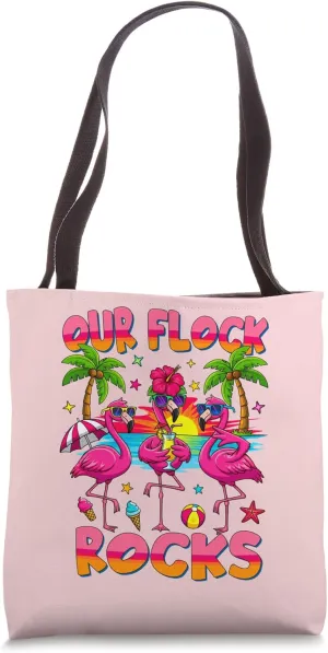 Our Flock Rocks Flamingo Family Vacation Matching Summer Tote Bag